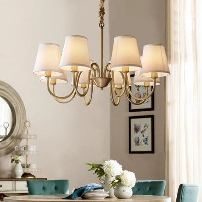 Medieval Living Room Copper Chandelier Retro Dining Room Modern Luxury Fabric Hanging Lamp Bedroom Simple Pendant Lighting