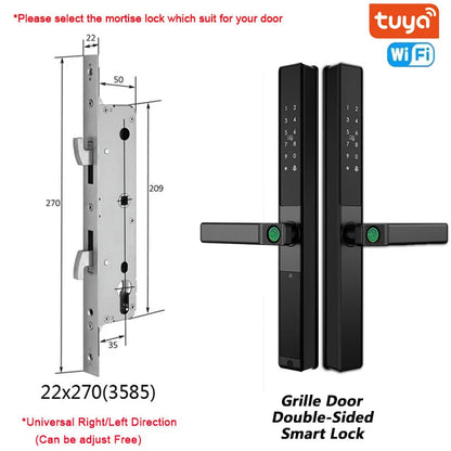 Double-Side Waterproof  Smart Door Lock Fingerprint Password Card Tuya App Bridge-Cut For Outdoor Pull Push Sliding Grille Door
