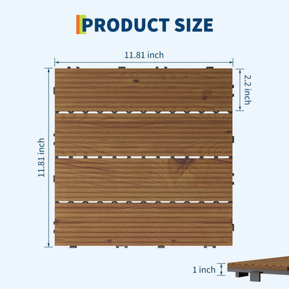 Wood Deck Tiles 12"X12" Interlocking, Snap Together Patio Flooring Covers 32 Sq ft, Non-Slip Water Resistant Balcony Pool Deck