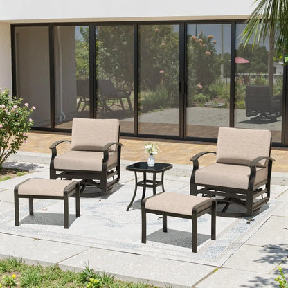 5 Piece Patio Set, Aluminum Outdoor Swivel Chairs Set of 2 with 2 Ottoman 5.1’’ High-Resilience Seat Cushions, Customized