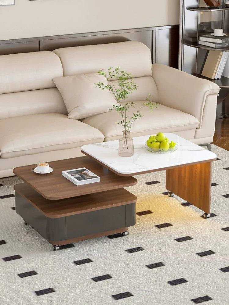 Living Room Furniture Medieval Rock Slab Coffee Table Household Living Room Small Apartment Rotating Movable Tea Table New Model