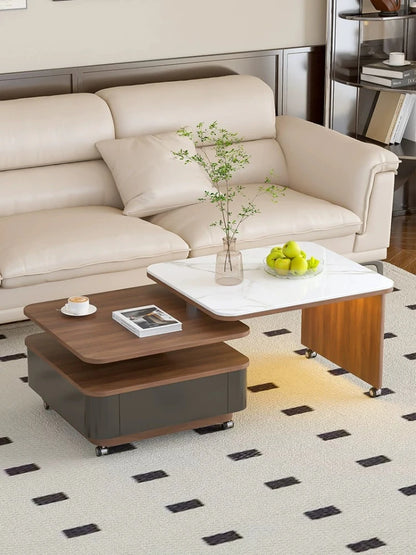 Living Room Furniture Medieval Rock Slab Coffee Table Household Living Room Small Apartment Rotating Movable Tea Table New Model