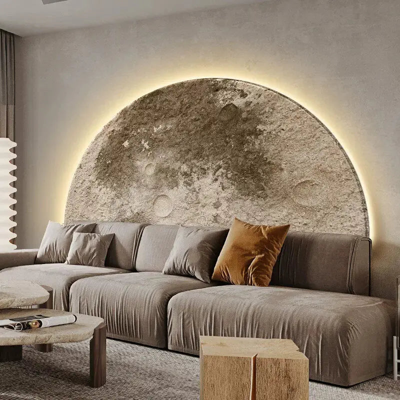 Moon living room decoration painting, LED wall lamp painting, background wall, high-end feeling, sandstone hanging painting