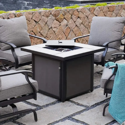 32 Inch Square Propane Gas Fire Pit Table with 50,000 BTU Heat Output and Cover for Patio Use