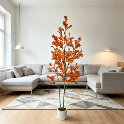 180Cm/5.9Ft Double Trunk Artificial Birch Oak Tree Potted Realistic Faux Plant for Home Office Indoor Outdoor Living Room Decor