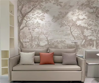 Customized French Wallpaper TV Background Wall Wallpaper Hand Drawn Black and White Forest Living Room Bedroom Papier Peint
