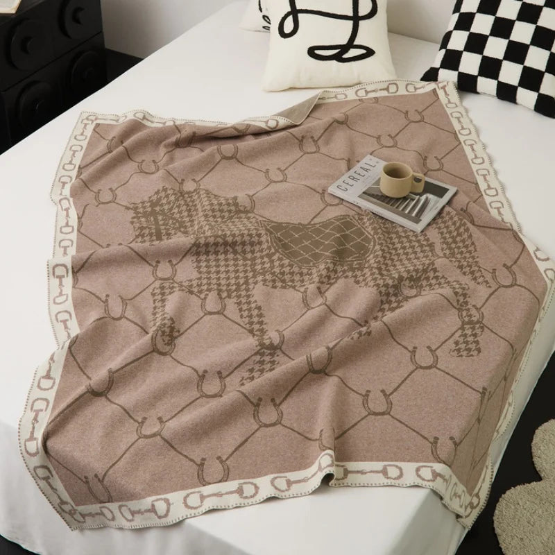 Luxury Horse Knitted Blanket Gray Bedspread Modern Orange Decorative For Sofa Throw Warm Living Room Bedding Home Decorations
