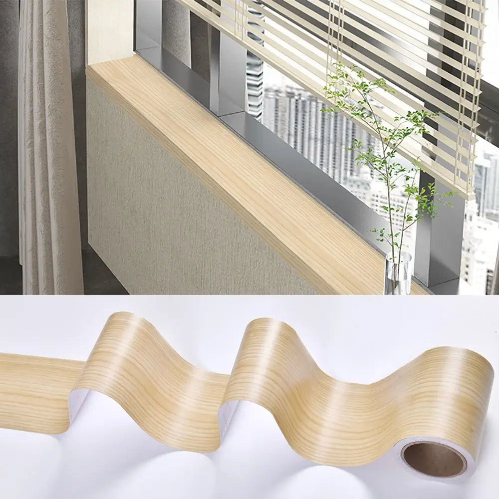 10M/Roll Windowsill Waist Line Wallpaper Waterproof Wood Grain Wall Border Sticker Self-adhesive Door Frame Waveguide Line