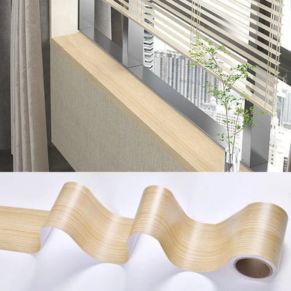 10M/Roll Windowsill Waist Line Wallpaper Waterproof Wood Grain Wall Border Sticker Self-adhesive Door Frame Waveguide Line