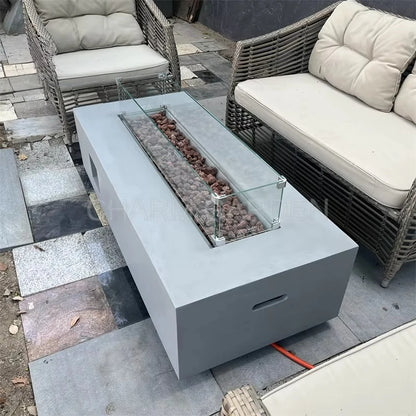Customized Modern Portable Fireplace Concrete Rectangle Gas Fire Pit for Outdoor Heating