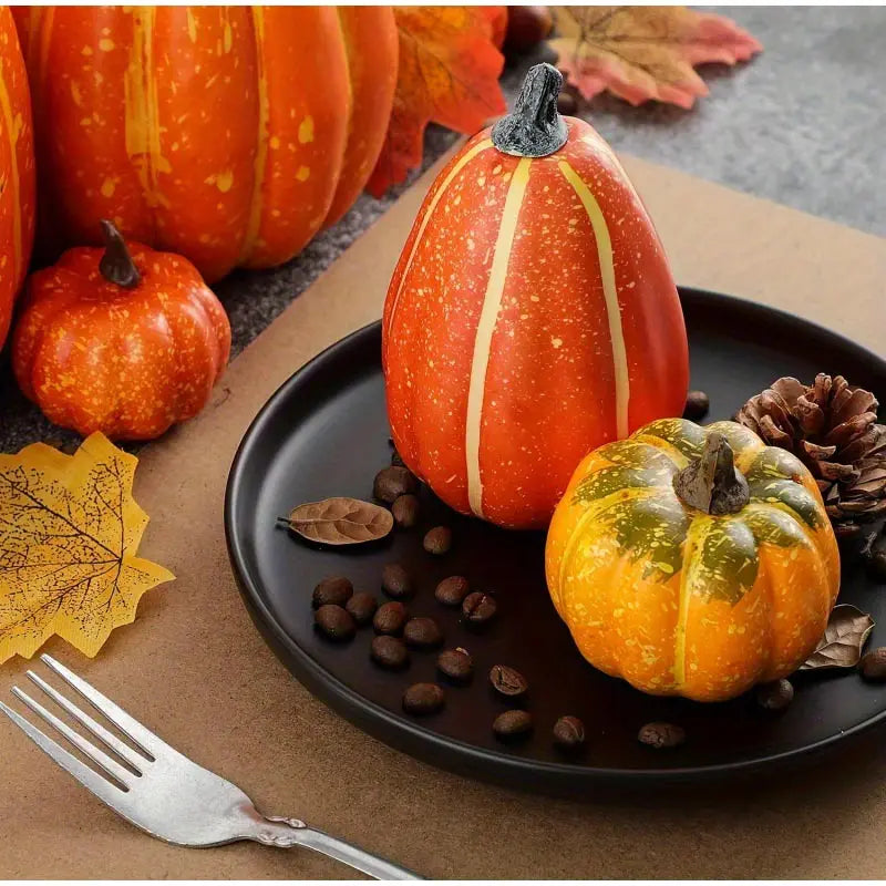 7pcs Halloween Simulation Pumpkin Decor Outdoor Orange Foam Plastic Artificial Pumpkin  Home Table Festival Atmosphere Decor