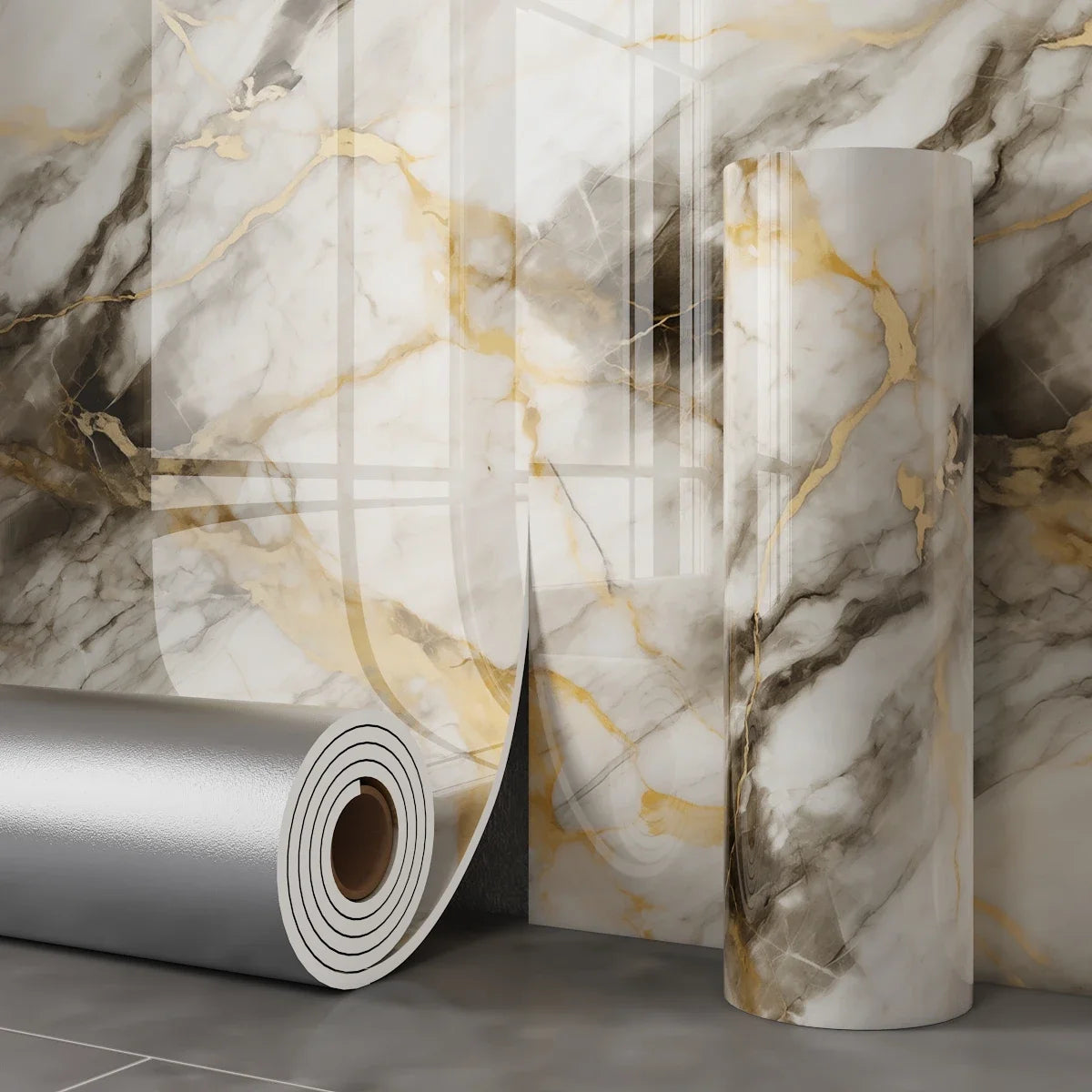 40cm Waterproof Thick Wallpaper, Marble-imitation Tile Self-adhesive Wall Decals, Easy Installation on Bathroom Living Room Wall