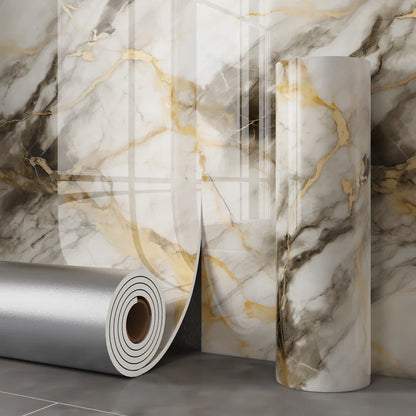 40cm Waterproof Thick Wallpaper, Marble-imitation Tile Self-adhesive Wall Decals, Easy Installation on Bathroom Living Room Wall