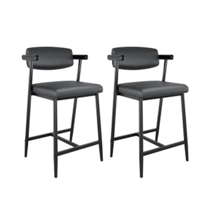 2PCS Modern Bar Stools Set with Back & Upholstered Wider Seat, Metal Bar Stools with Footrest for Kitchen Island Easy Assembly