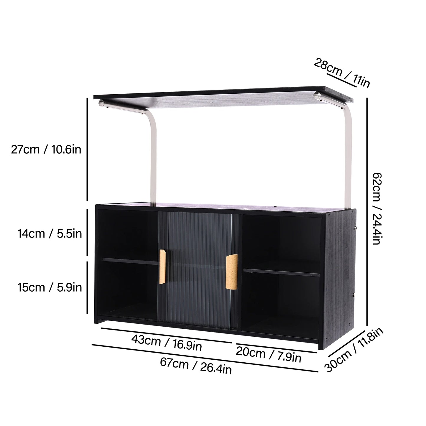 Storage Cabinet 2 Tier 67x30x62cm, Sideboard with Clear Door and Adjustable Shelf, Holds 27.6lbs for Kitchen