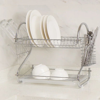 Kitchen Cutlery Organizer 2 Tier S-Shaped Dish Drainer Space-saving Metal Dish Drying Rack Stable Cup Drainer Chopsticks