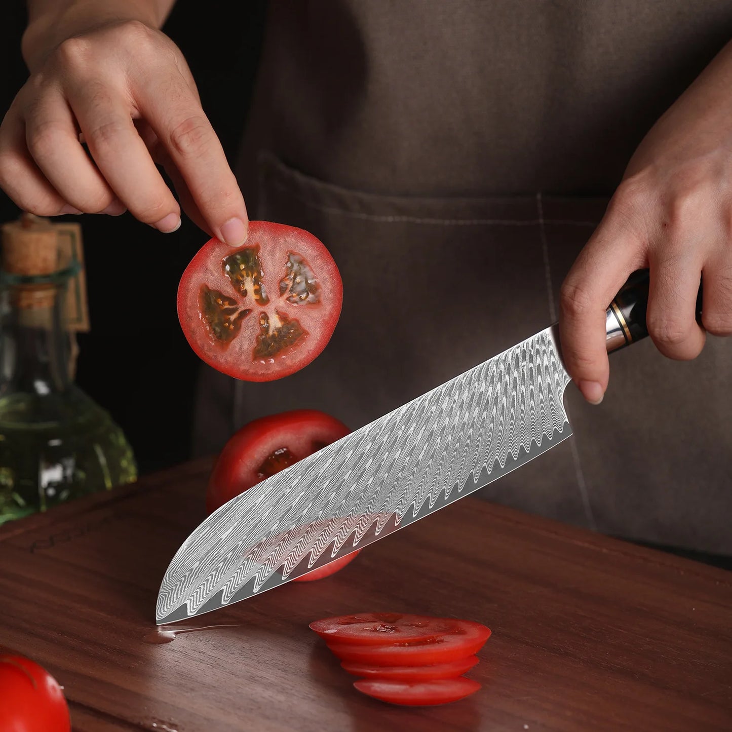 Damascus Steel High Carbon 67 Layer VG10 Chef's Knife Blue Resin Wood Handle Kitchen Chef's Knife Three-Piece Set
