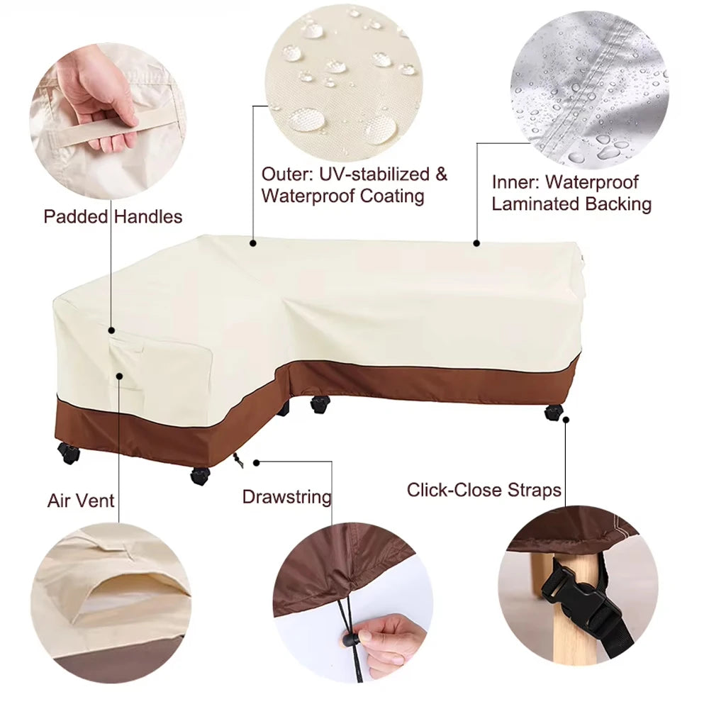420D HEAVY DUTY Outdoor Garden Furniture V-Shaped Cover for Sofa Table Patio Waterproof Wind-Proof Anti-UV Against Rain Snow