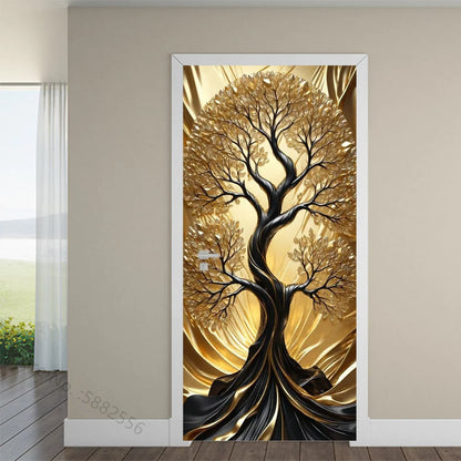 Black Art Mural Wood Texture Flower Star Waterproof Self-Adhesive Wallpaper Stickers for Door Bedroom Living Room Cabinets Decor