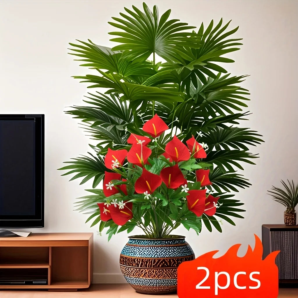 2PC Artificial Calla Lily and Large Palm Tree Set Vibrant Spring Home Decor Potted Plant Suitable for Indoor Outdoor 2026 New