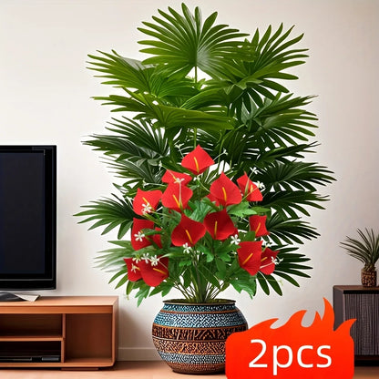 2PC Artificial Calla Lily and Large Palm Tree Set Vibrant Spring Home Decor Potted Plant Suitable for Indoor Outdoor 2026 New