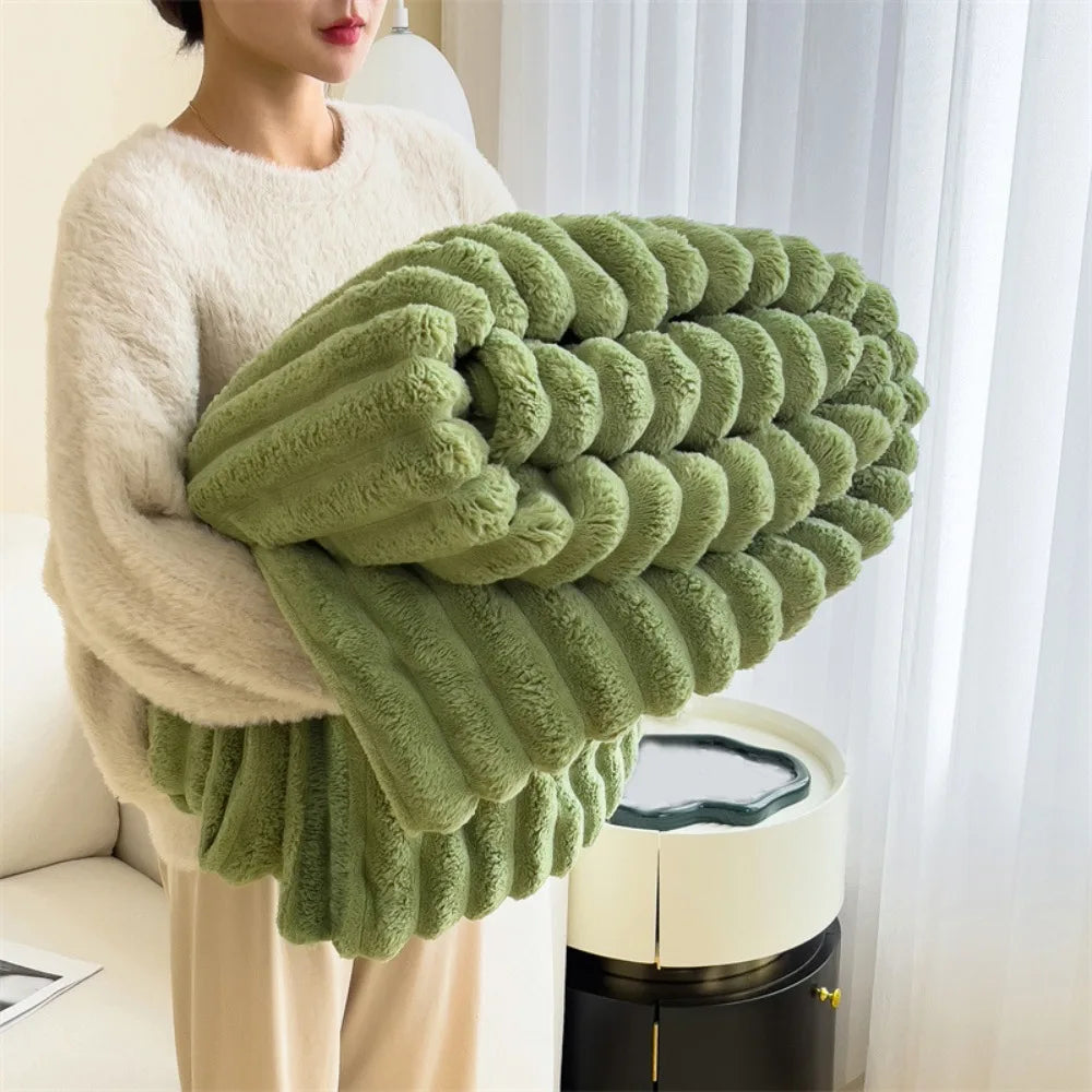 New Cotton Warm Blanket Spandex Solid Color Throw Blanket Skin-Friendly Double Sided Plush Striped Blankets Home Office
