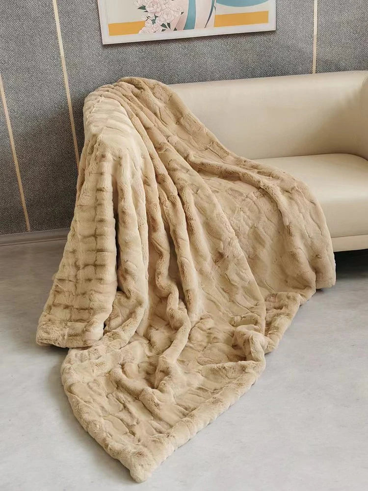 Faux Fur Mink Blankets Double Layers 100% Acrylic Soft Warm Thick Throw Sofa Bed Home Decoration Fleece Blankets