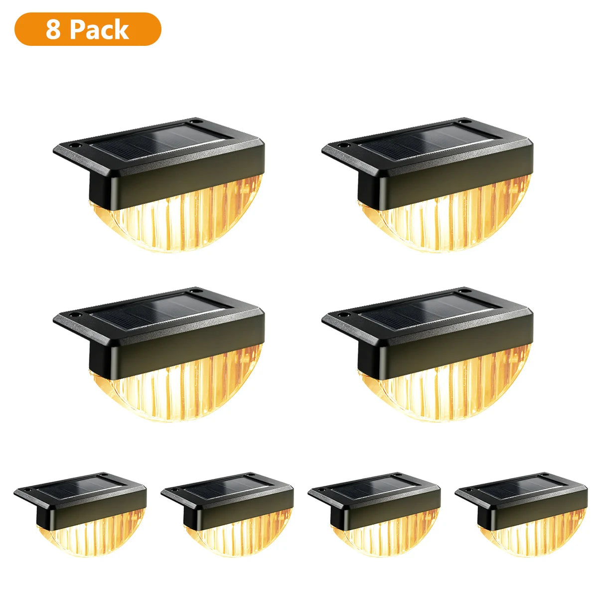 Solar Deck Lights Outdoor 8/16 Pack Waterproof LED Stair Lights with Lenses Auto ON Off Warm White Step Lights for Outside Deck