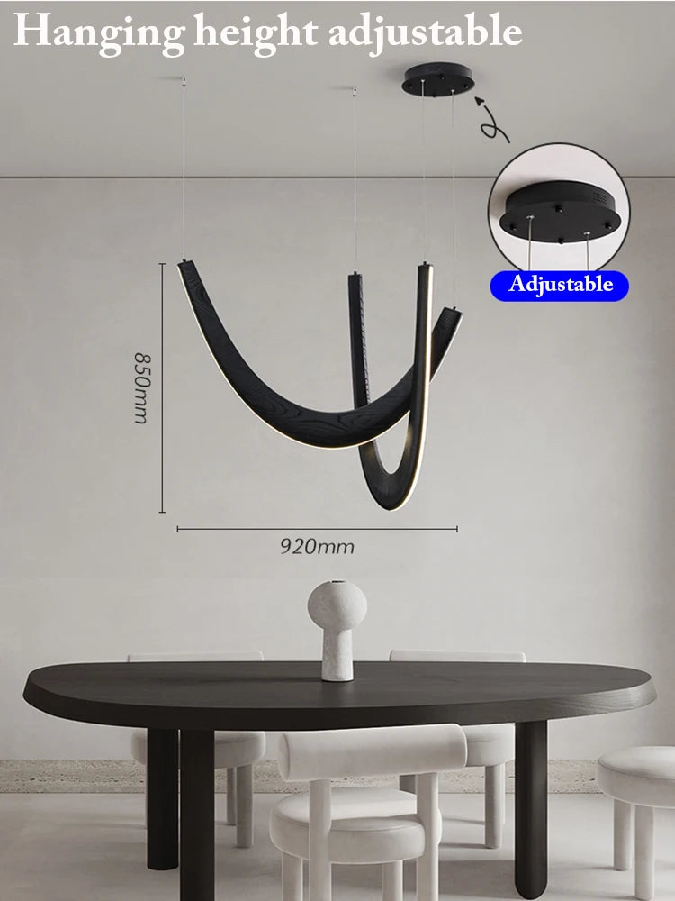 Modern U-shaped Wooden LED Pendant Lights Indoor Hanging Lamp Living Sitting Room Lobby Kitchen Island Dining Living Room Office