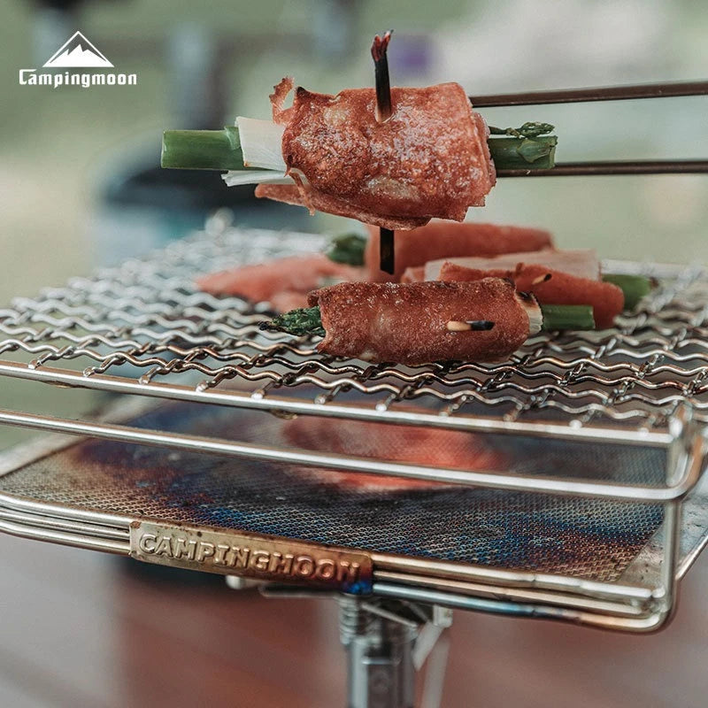CAMPINGMOON Outdoor Camping 304 Stainless Steel Folding Toast Grill Net Uniform Baking Card style Gas Stove Grill Net