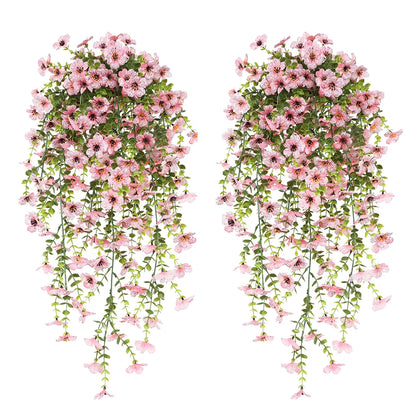 2PCS Artificial Hanging Flowers Silk Daisy Eucalyptus Garland for Outdoor Indoor Home Room Yard Decor Spring Summer Fake Plants