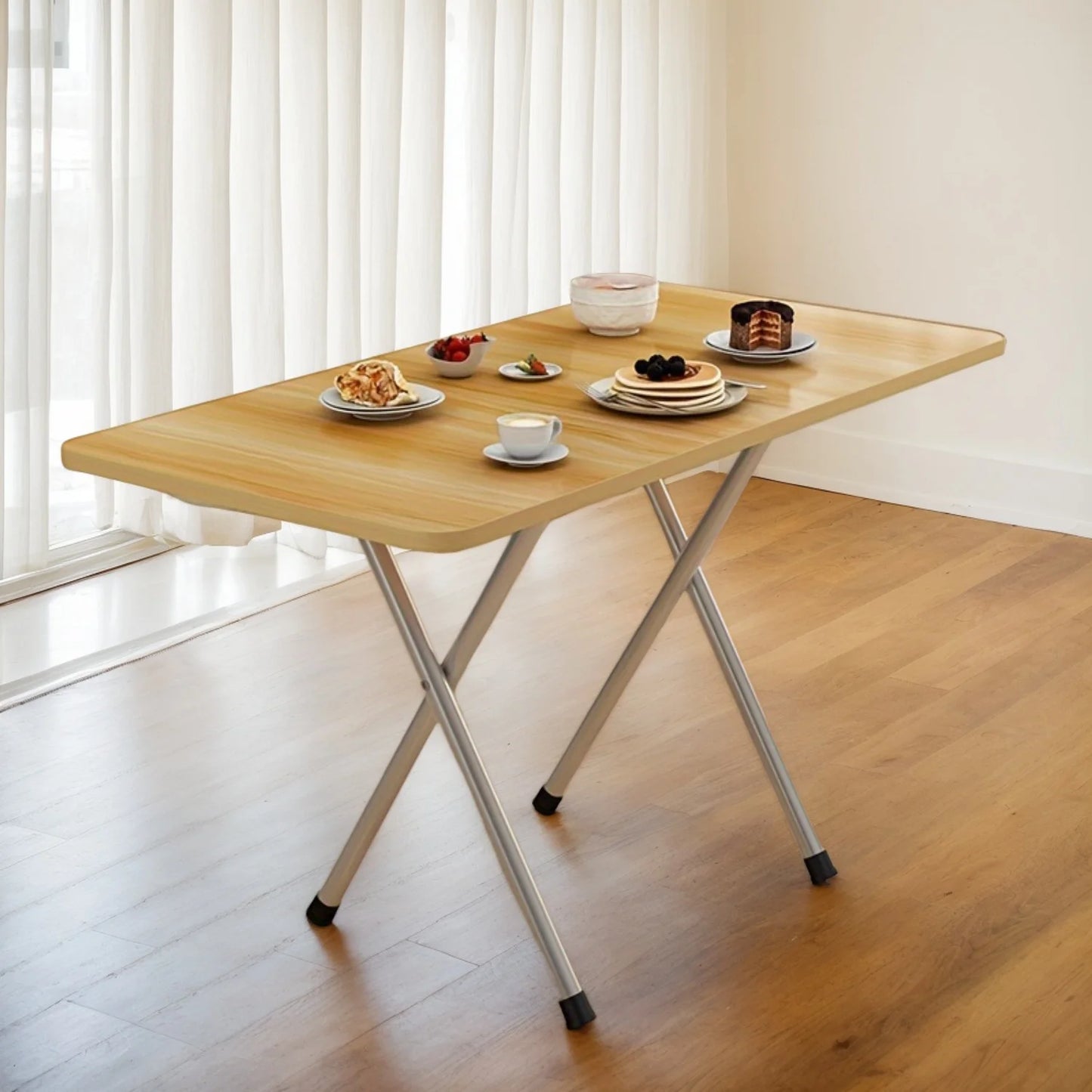 Compact and Durable Folding Table - High Density Hardwood, Metal Frame, No Power Supply - Suitable for Dormitory, Rental, Resta