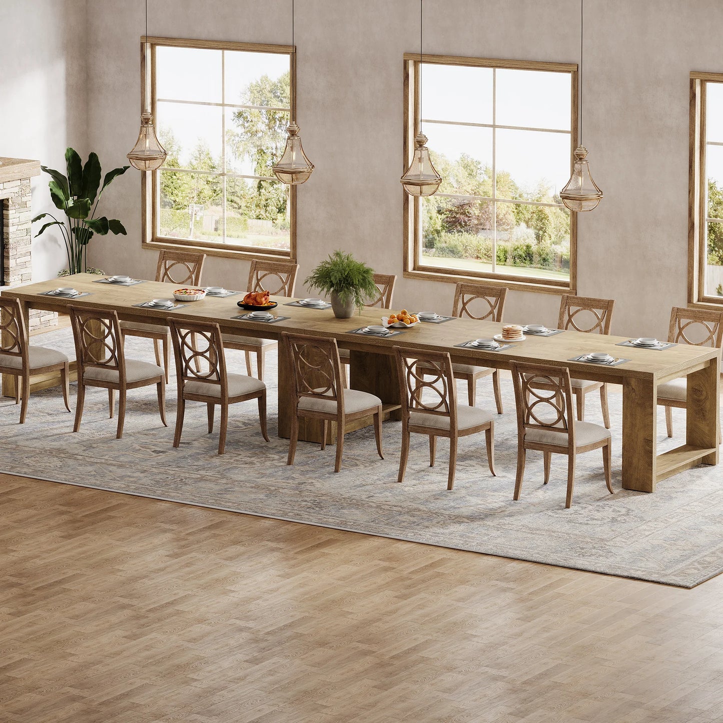 Tribesigns 86.61-Inch Dining Table for 6-8 People, Modern Narrow Long Kitchen Table with Pedestal Base