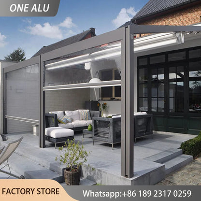 Motorized Pergola Retractable Awning PVC Foldable Canopy Electric Roof Waterproof UV Sunshade Outdoor Patio Deck Gazebo Tent