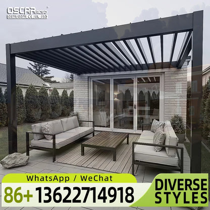 Aluminium Adjustable Louvered Outdoor Waterproof Patio Gazebo with Bioclimatic Function for Garden Decor in European Regions per