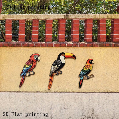 3Pcs Tropical Bird Wooden Wall Decor Set, Parrot Toucan Wood Wall Art for Home