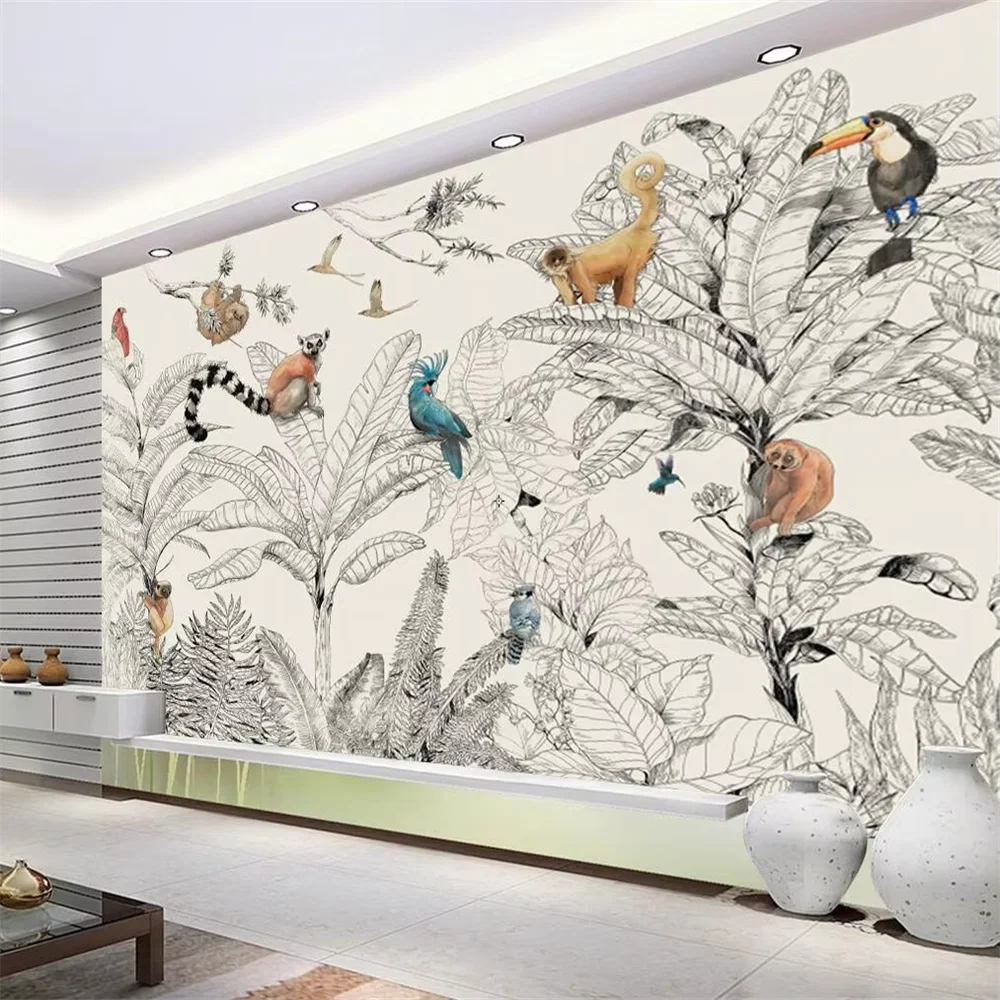 Custom 3D Tropical Rainforest Wallpaper Mural Animals Monkey Wallpapers for Living Room Background Wall paper home decor Sticker