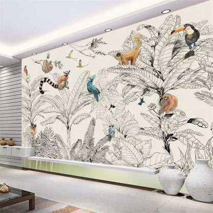 Custom 3D Tropical Rainforest Wallpaper Mural Animals Monkey Wallpapers for Living Room Background Wall paper home decor Sticker