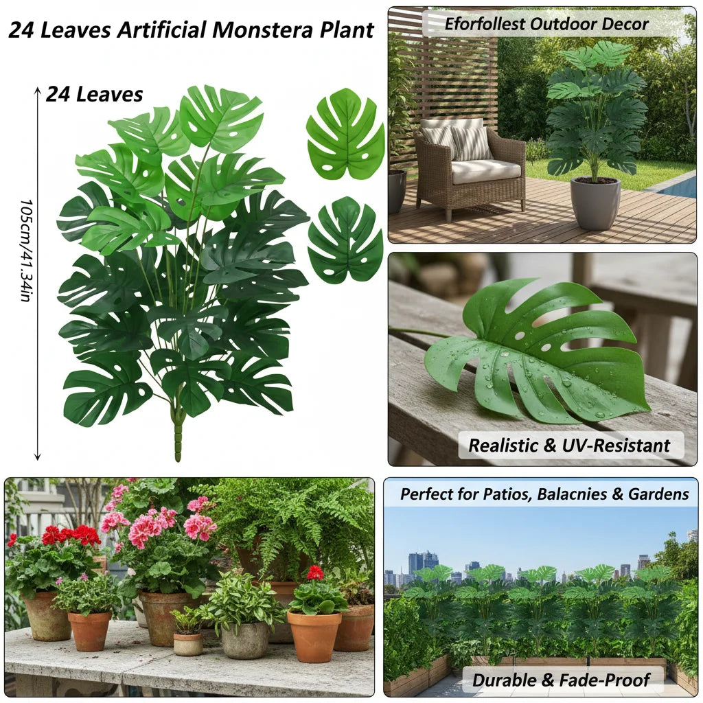 Large 1 Meter Fake Monstera Tree 24 Leaves, Tall Artificial Plant for Indoor Outdoor Garden Wedding Decor