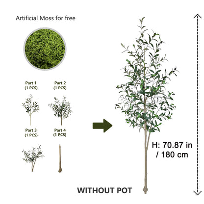 4ft/5ft/6ft Artificial Olive Plant Tree Plant Branch Greenery Fake Plant Indoor Outdoor for Home Garden Living Room Decoration