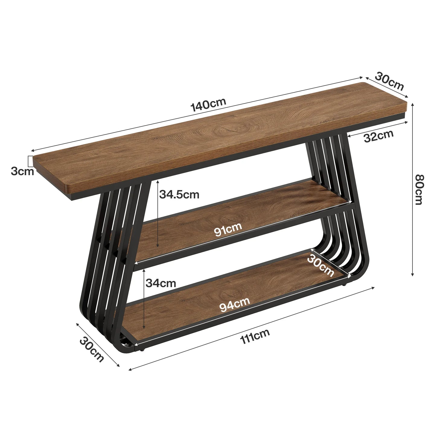 Tribesigns 55" Entryway Table with Shelves, 3-Tier Console Table Sofa Table with Iron Frame, Wooden Entry Table for Living Room, Foyer, Hallway, Industrial Style