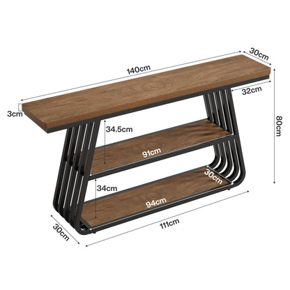 Tribesigns 55" Entryway Table with Shelves, 3-Tier Console Table Sofa Table with Iron Frame, Wooden Entry Table for Living Room, Foyer, Hallway, Industrial Style
