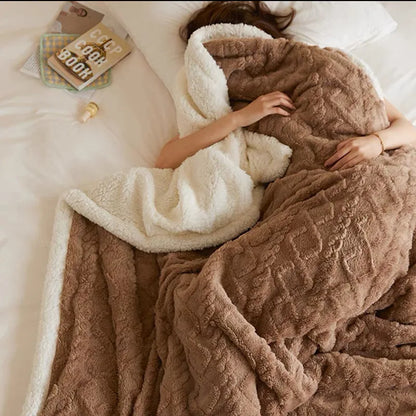 Soft Lamb Fleece Blanket Winter Thick Warm Throw Blanket Solid Color Flannel Blanket for Sofa Bed Office Nap