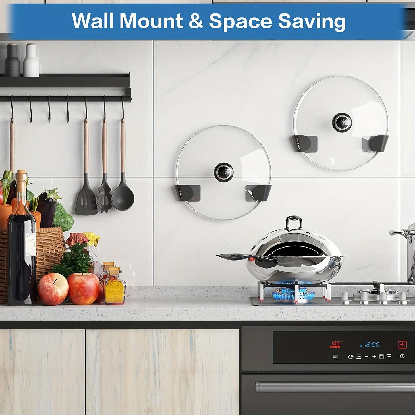 1/3/6Pairs Pot Lid Holder Wall-Mounted Hanging for Pan Pot Cover Rack Kitchen Organizer Plastic Stonego Kitchen Storage Rack