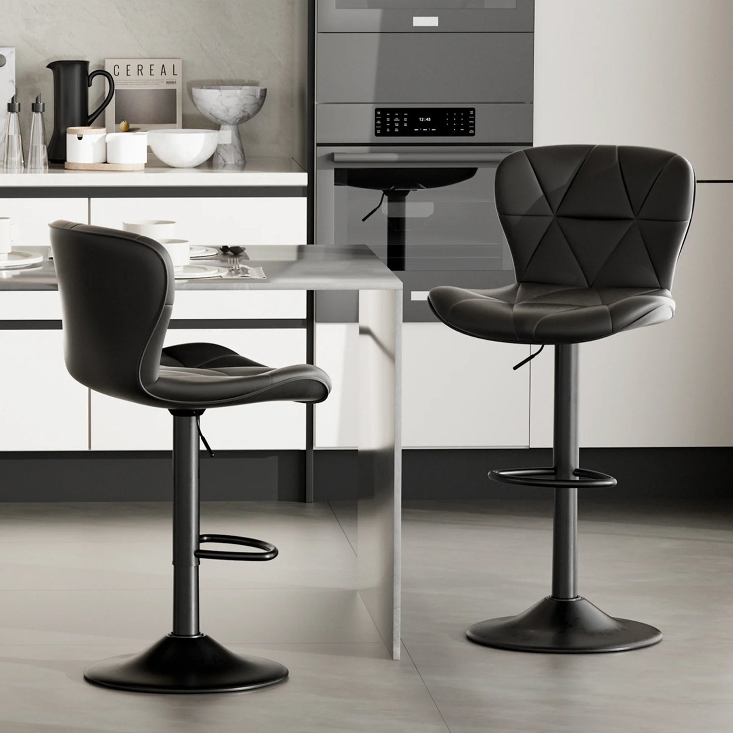 2 PCS Bar Stools, 360° Swivel Faux Leather Upholstery, Adjustable Counter Height, For Bars, Kitchens, Restaurants Furniture