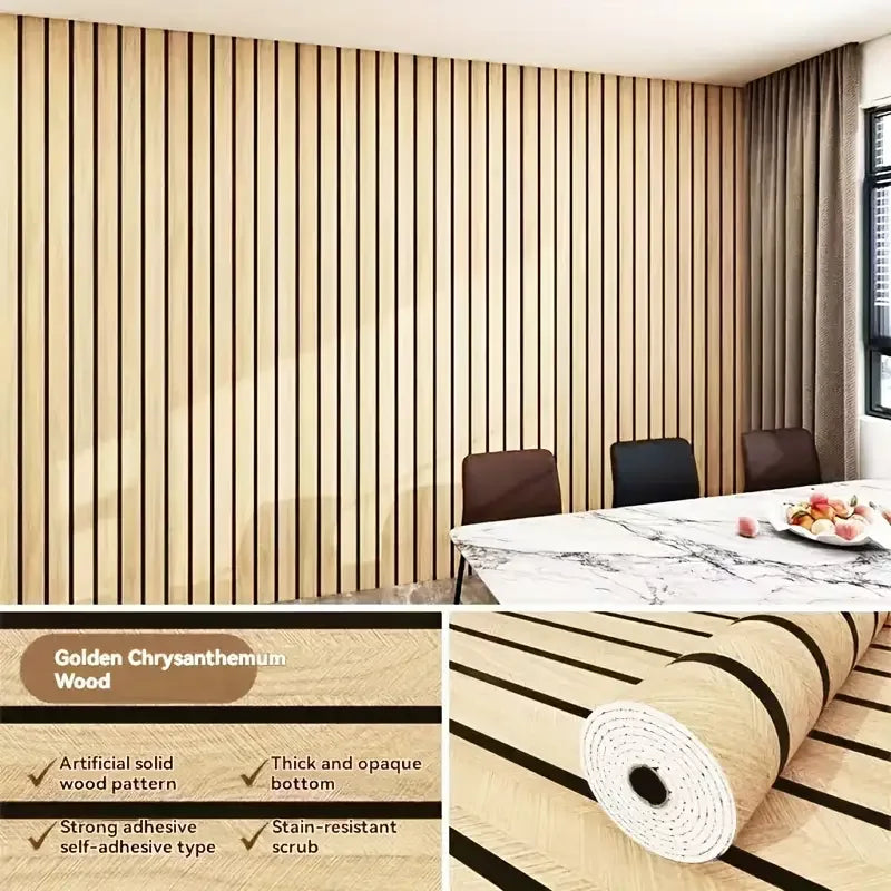 40cmX3M Faux Grille Wood Pattern Wallpaper Self Adhesive New Simple Chinese Style for Restaurant Barbershop Hotel Wall Decor