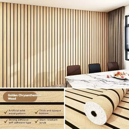 40cmX3M Faux Grille Wood Pattern Wallpaper Self Adhesive New Simple Chinese Style for Restaurant Barbershop Hotel Wall Decor