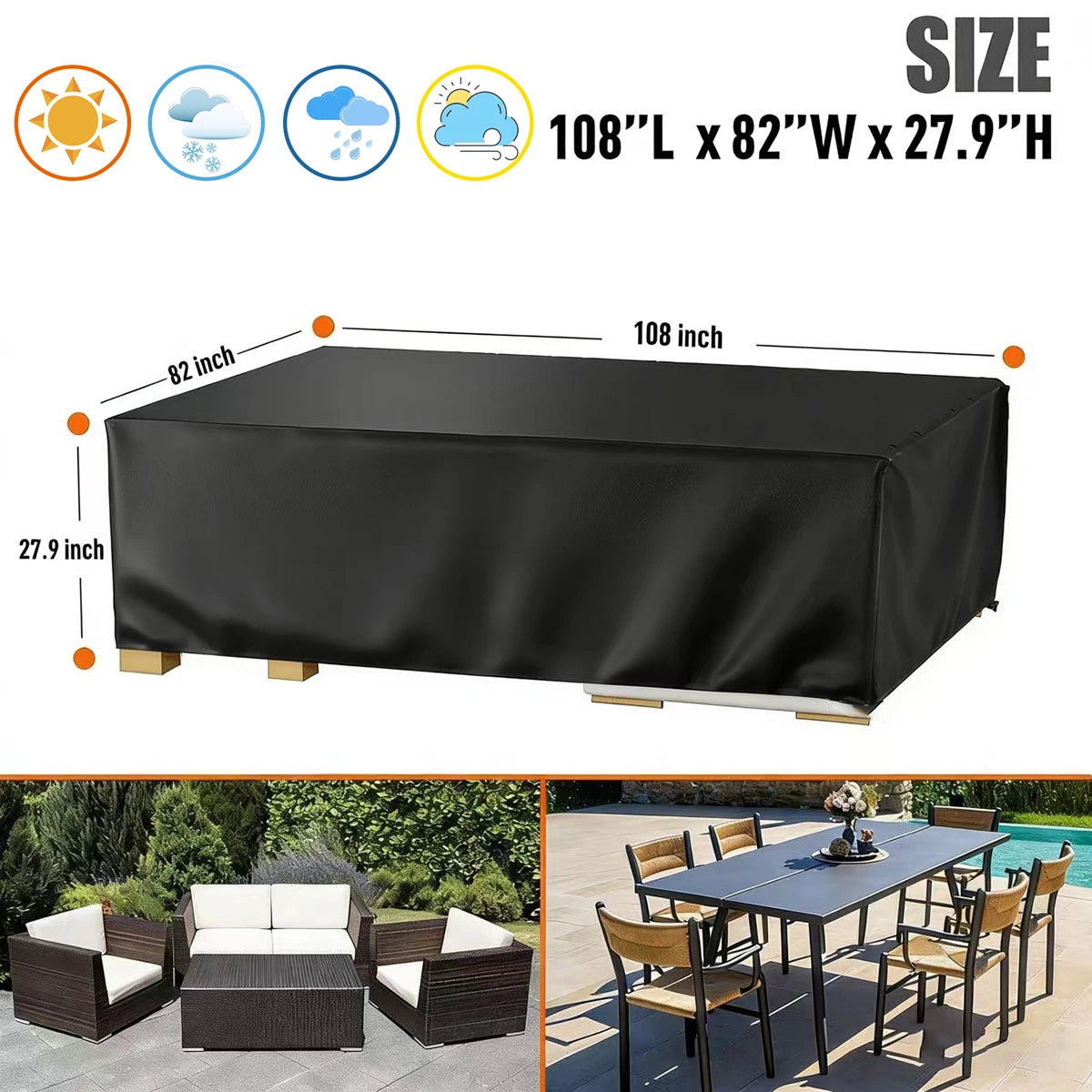 Outdoor Furniture Cover, Dust-proof, Waterproof and UV-proof Cover, Courtyard Garden Sunshade Protection Cover  Multi-size
