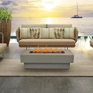 33-inch 50,000 BTU Outdoor Gas Fireplace for Patio, Square Low Profile Fire Table W/Lid, Glass Rocks, Ra