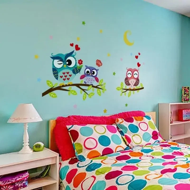 Wallpaper Sticker Happy Removable Waterproof Cartoon Animal Owl Wall  Kids Home Decor Wallpapers for Living Room